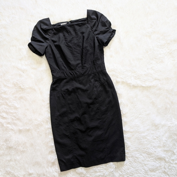 Anne Klein 98% Wool Black Puff Sleeve Sheath Dress - Picture 1 of 15